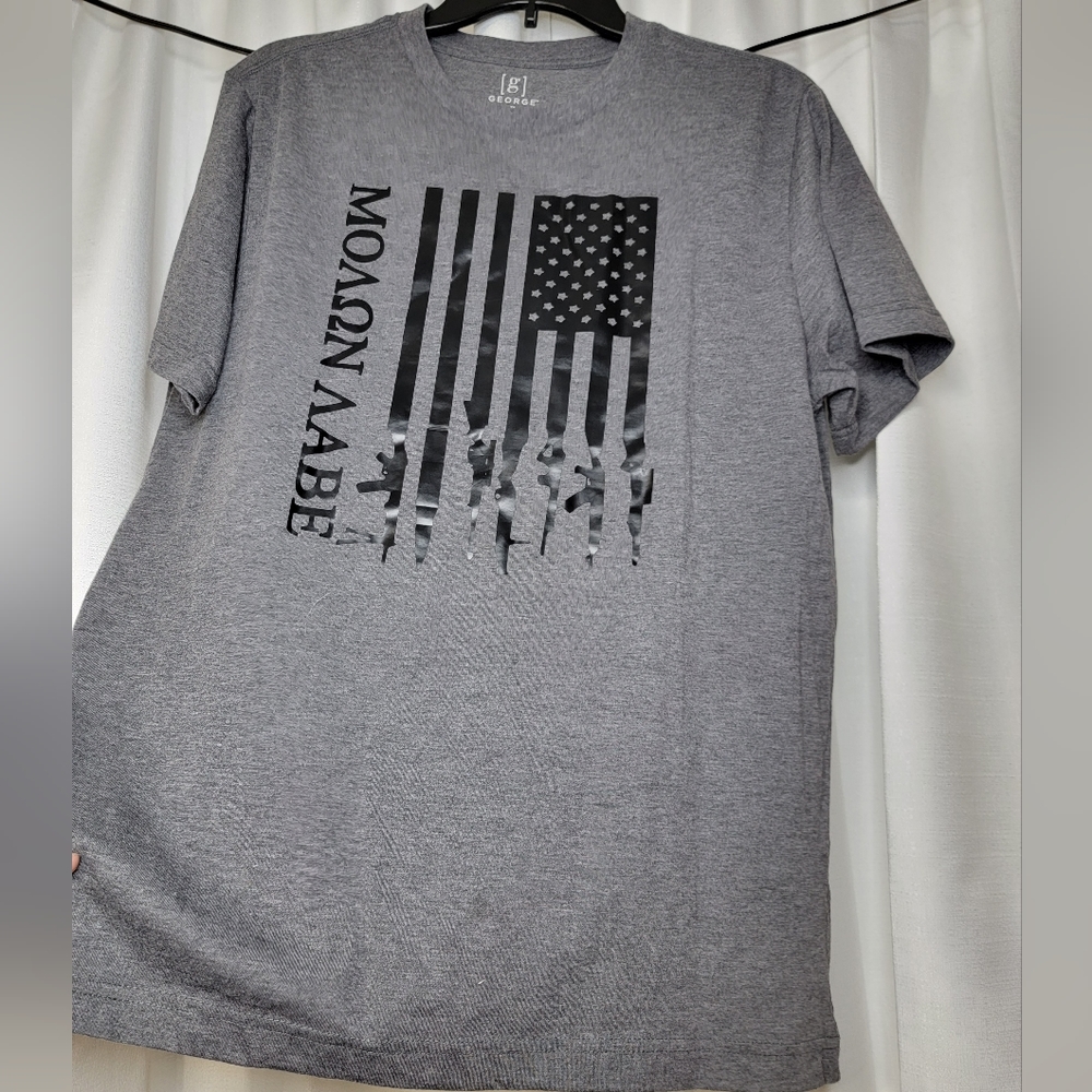 Gray George shirt with Molon labe black rifle flag